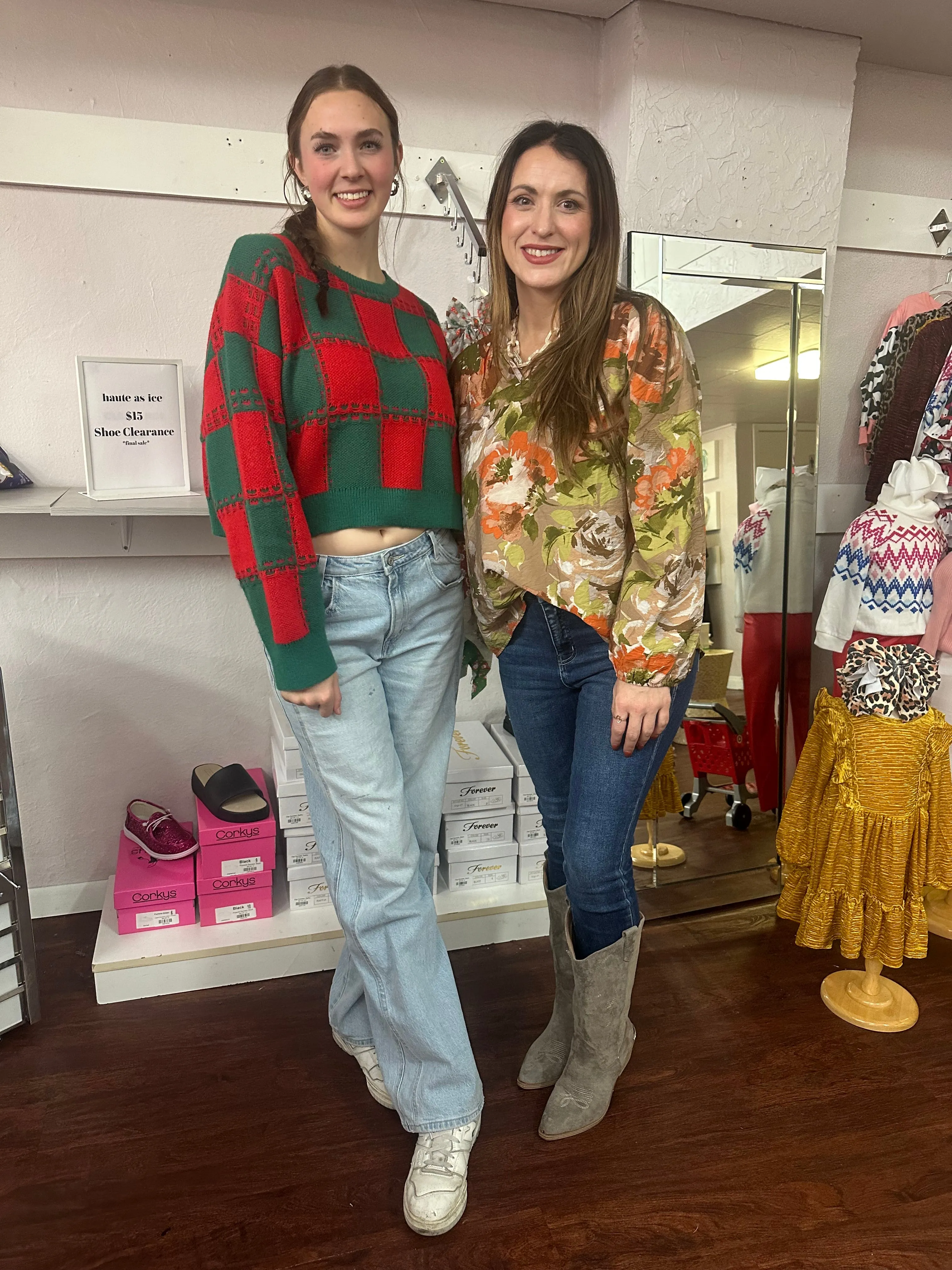 Christmas Check Sweater: Red/Green