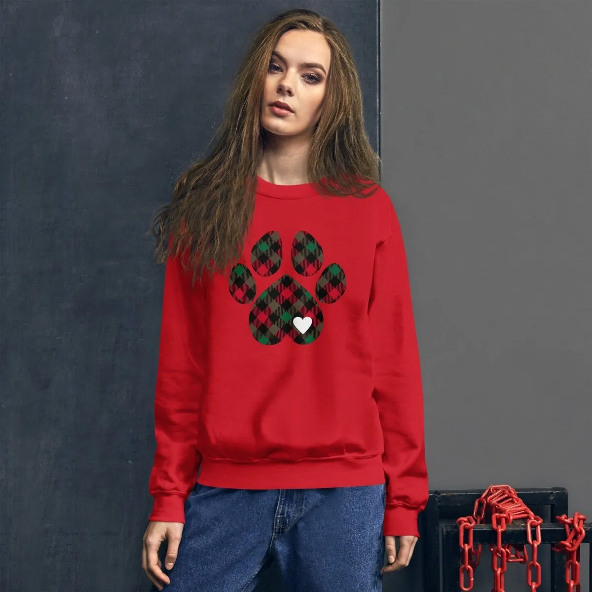 Christmas Plaid Dog Paw Sweatshirt