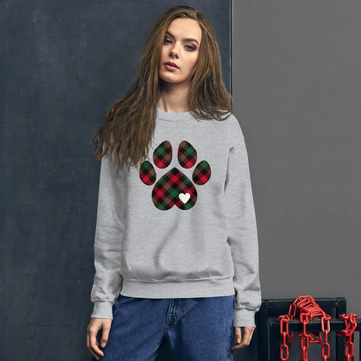 Christmas Plaid Dog Paw Sweatshirt