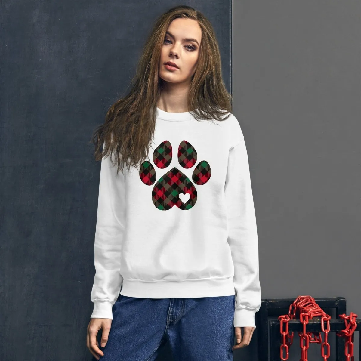 Christmas Plaid Dog Paw Sweatshirt