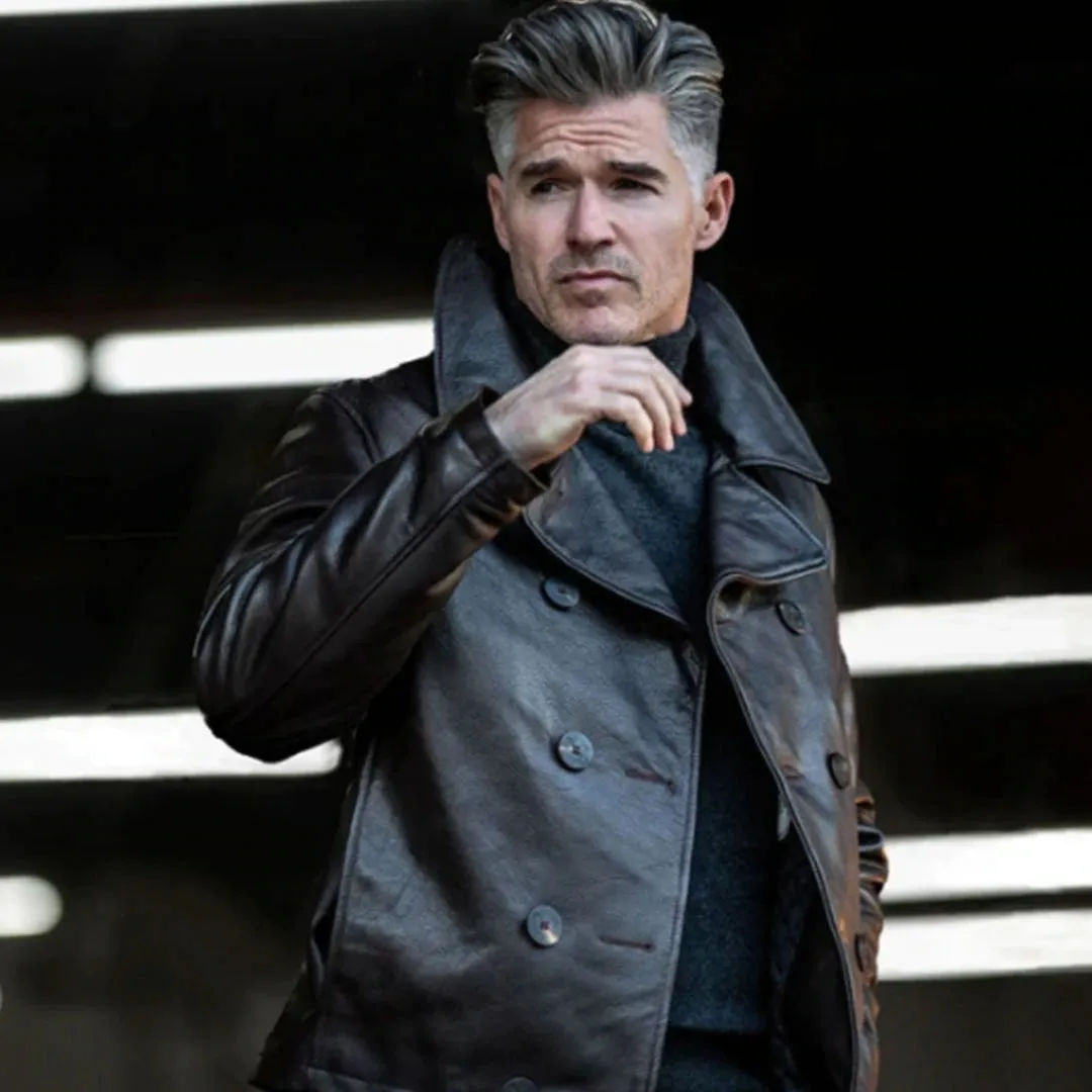 Cockpit USA Naval Short Leather Peacoat
