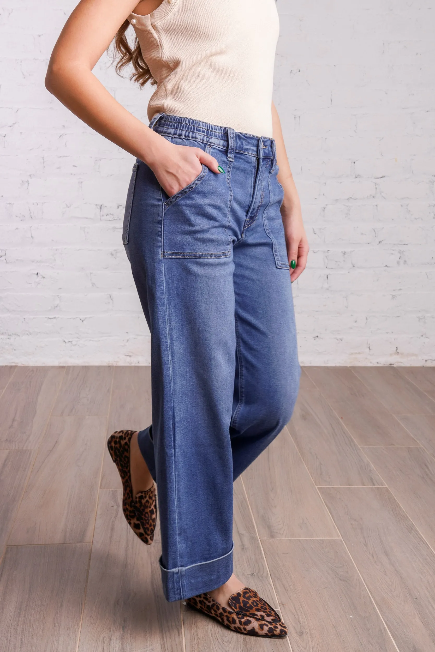 Cuffed Wide Leg Jeans