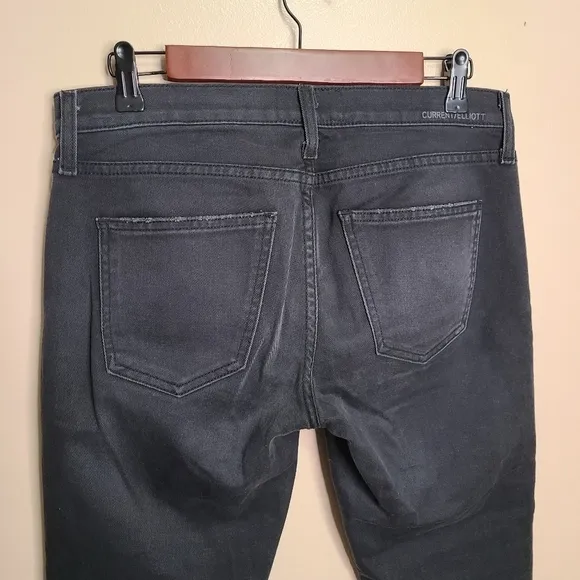 Current Elliott Cropped Straight Pom Pom Jeans Worn - Black