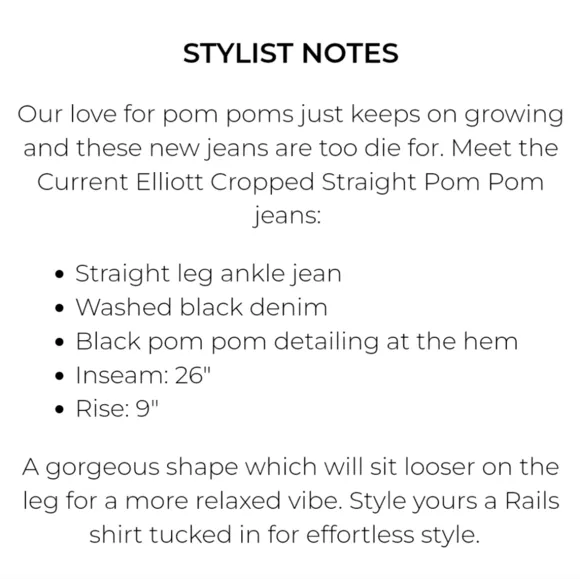 Current Elliott Cropped Straight Pom Pom Jeans Worn - Black