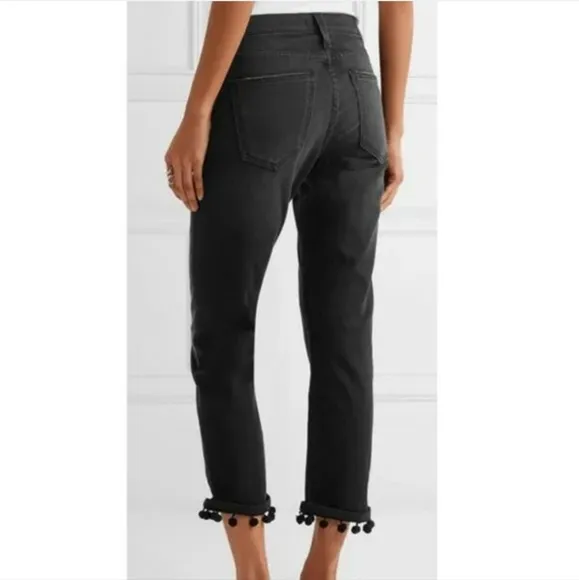Current Elliott Cropped Straight Pom Pom Jeans Worn - Black