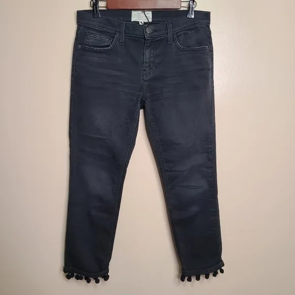 Current Elliott Cropped Straight Pom Pom Jeans Worn - Black