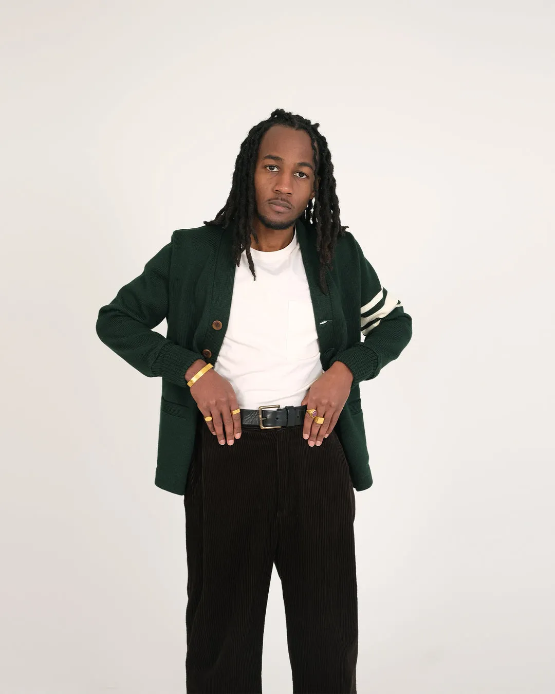 Dehen Varsity Cardigan - Pine