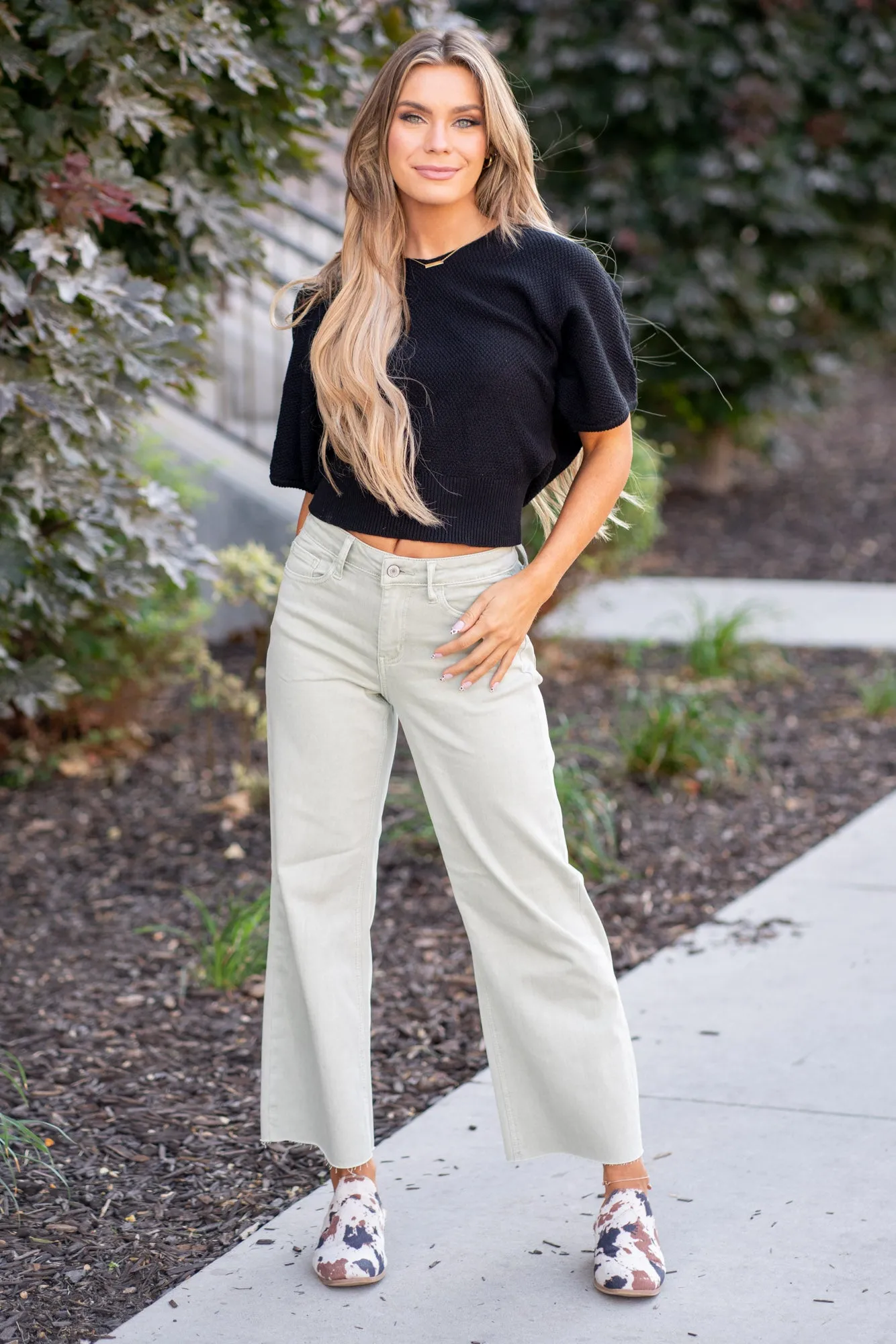 Desert Sage High Rise Crop Wide Leg Regular & Plus Sizes