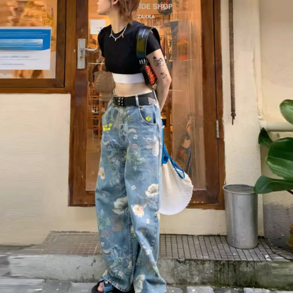 DF High Street Floral Print Wide Leg Jeans