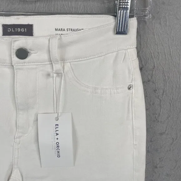 DL 1961 Jeans Womens 25 White Denim Mara Straight Raw Instascuplt Ankle NEW