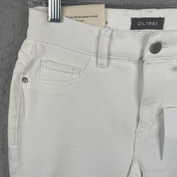 DL 1961 Jeans Womens 25 White Denim Mara Straight Raw Instascuplt Ankle NEW