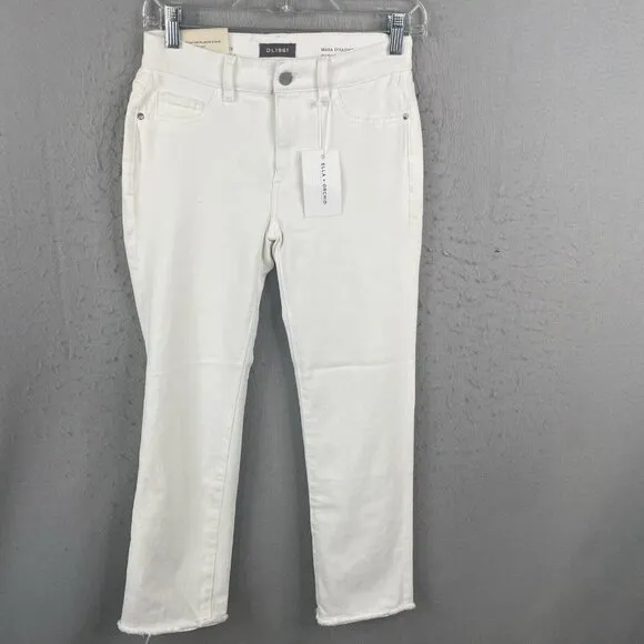 DL 1961 Jeans Womens 25 White Denim Mara Straight Raw Instascuplt Ankle NEW