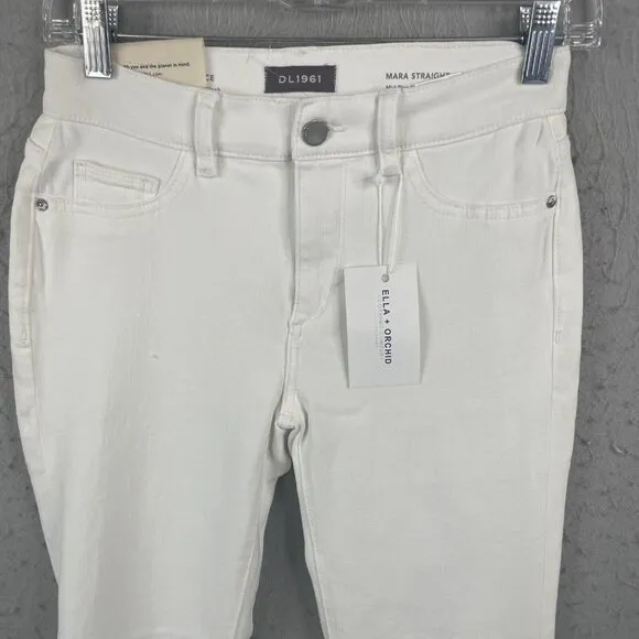 DL 1961 Jeans Womens 25 White Denim Mara Straight Raw Instascuplt Ankle NEW