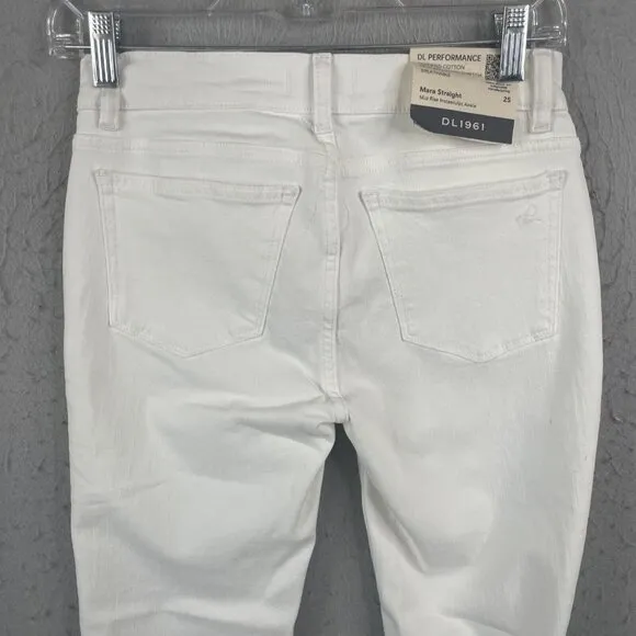 DL 1961 Jeans Womens 25 White Denim Mara Straight Raw Instascuplt Ankle NEW