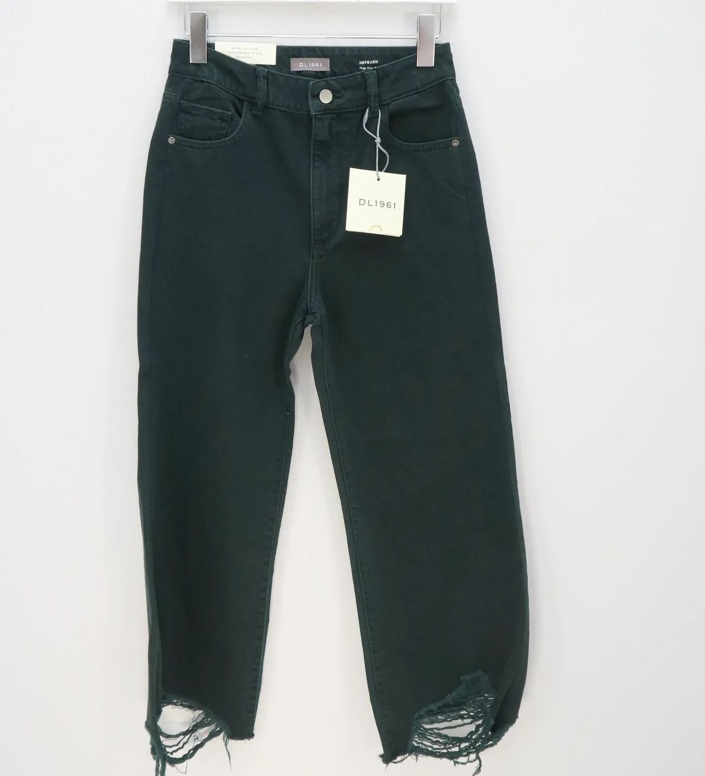 DL1961 HEPBURN GREEN HIGH RISE WIDE LEG JEANS UK W26