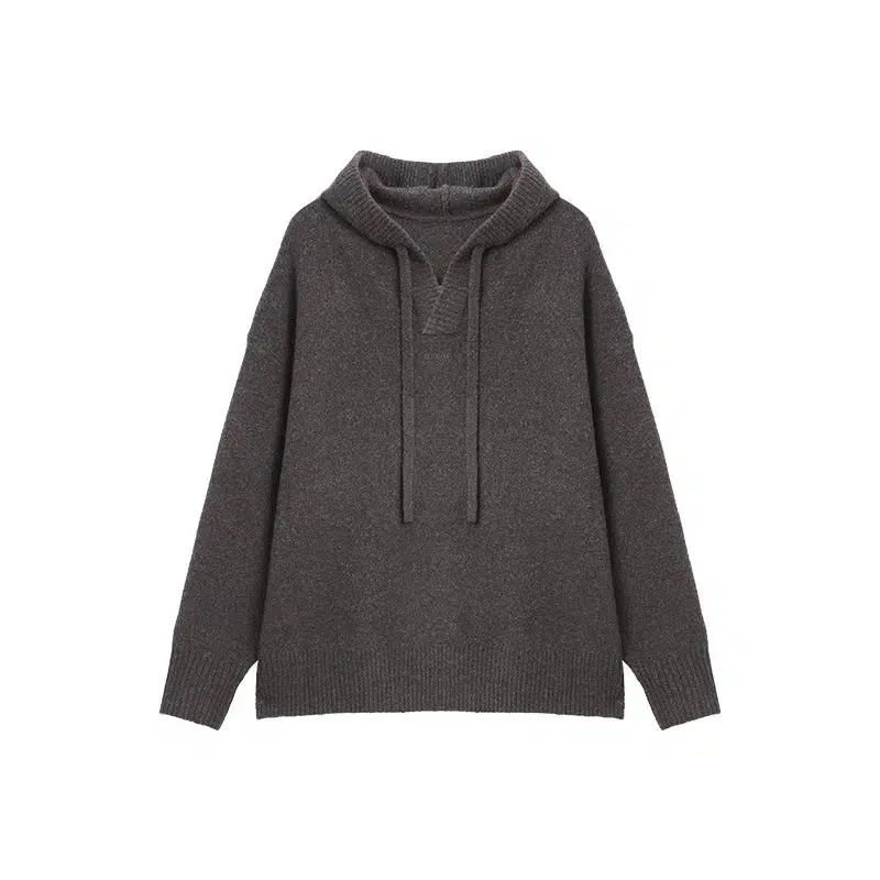 Drawstring Hooded Wool Knit Sweater