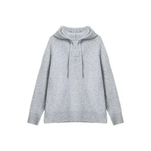 Drawstring Hooded Wool Knit Sweater