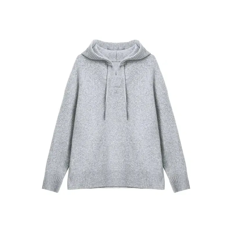 Drawstring Hooded Wool Knit Sweater