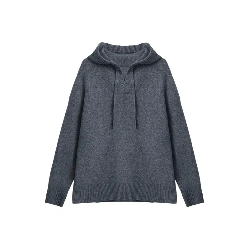 Drawstring Hooded Wool Knit Sweater