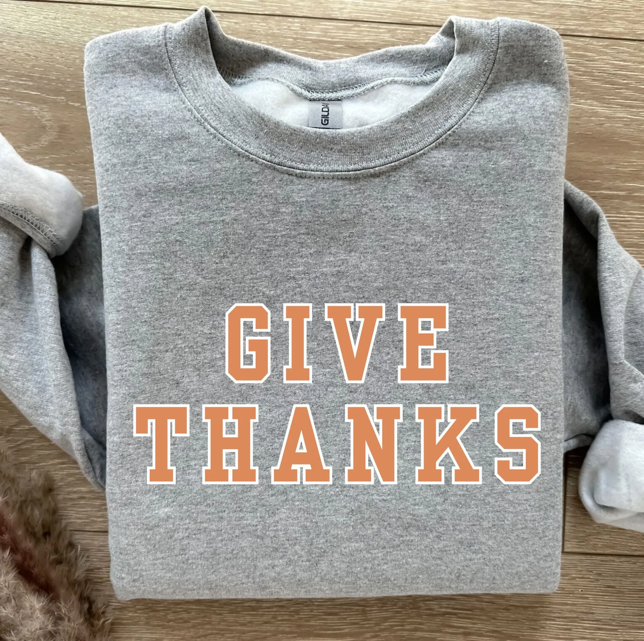 Dusty Orange Give Thanks Women's Graphic Sweatshirt