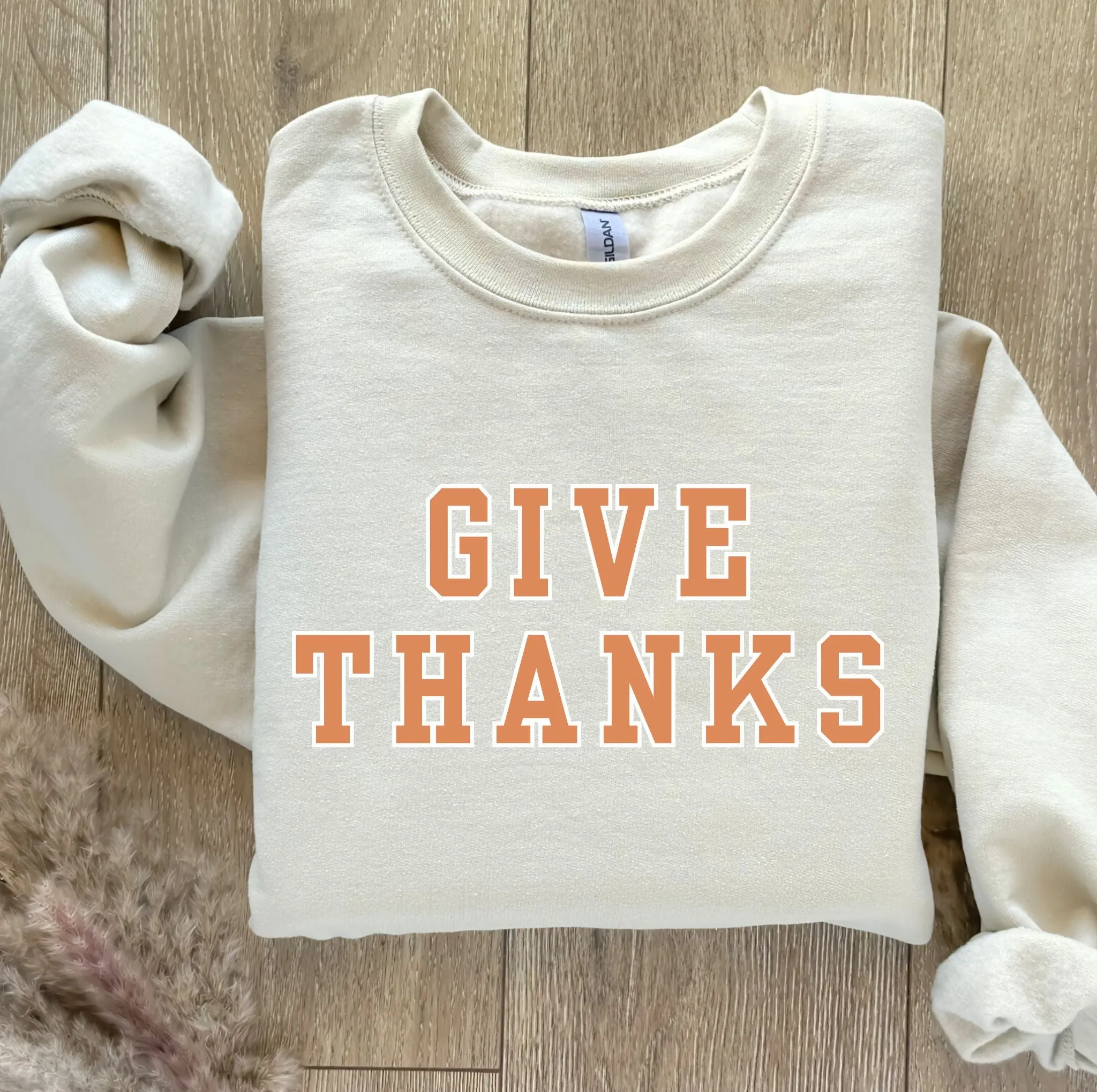 Dusty Orange Give Thanks Women's Graphic Sweatshirt
