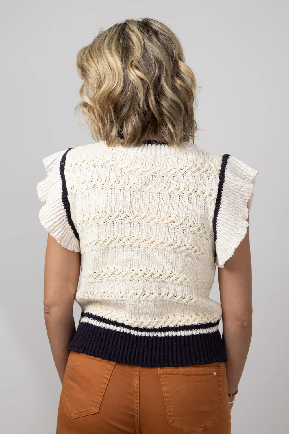 Elan Textured Short Sleeve Sweater for Women in Beige Blue | SWB10890-BEIBLU