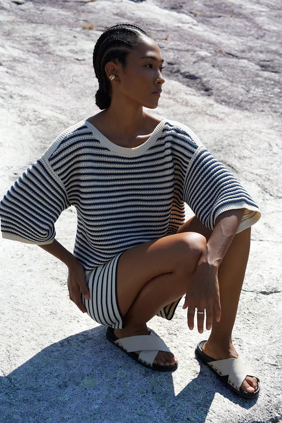 Elena Sweater - Ivory/Navy