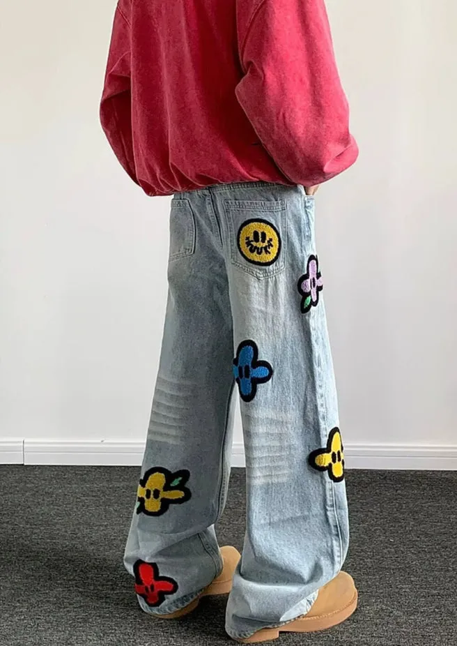 Embroidered Wide-Leg Jeans