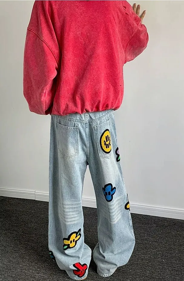 Embroidered Wide-Leg Jeans