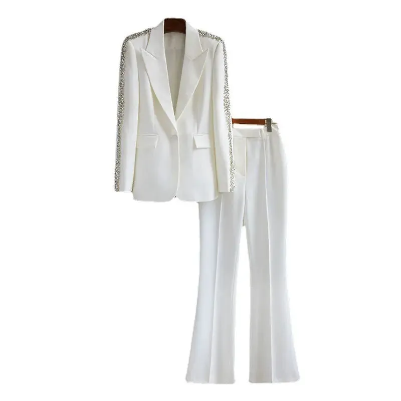 Fashion Suit Coat  Wide Leg Trousers - Medium Length Ensemble