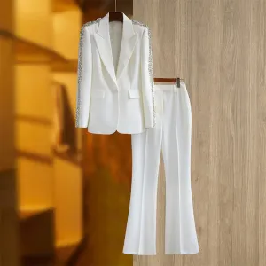 Fashion Suit Coat  Wide Leg Trousers - Medium Length Ensemble