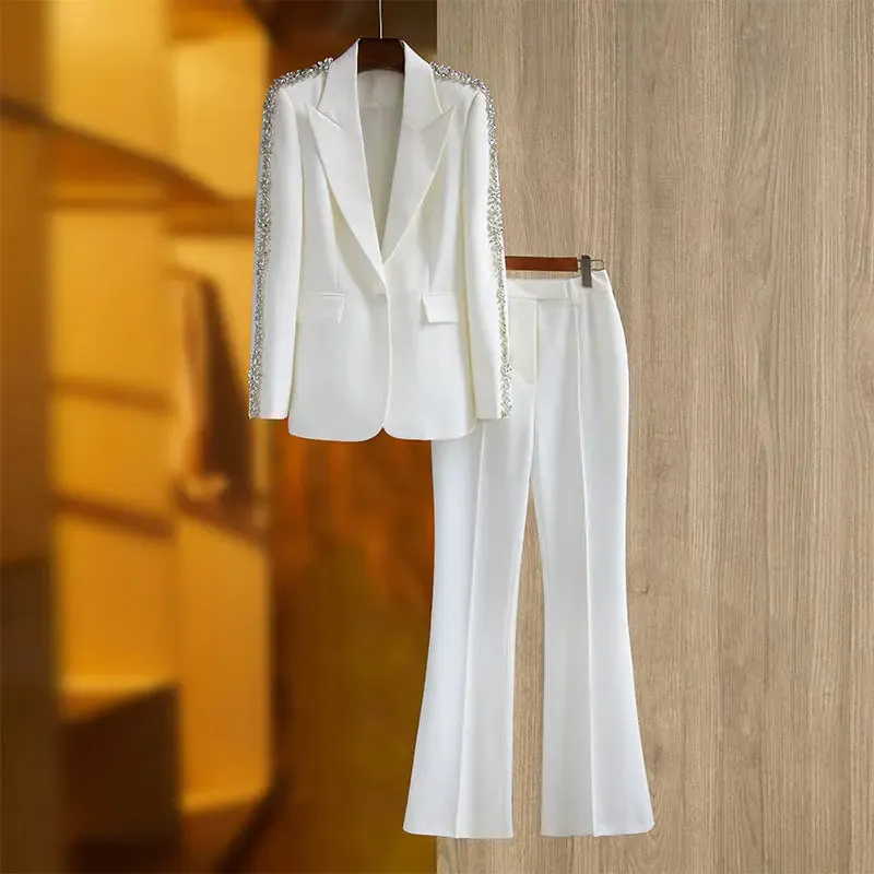 Fashion Suit Coat  Wide Leg Trousers - Medium Length Ensemble