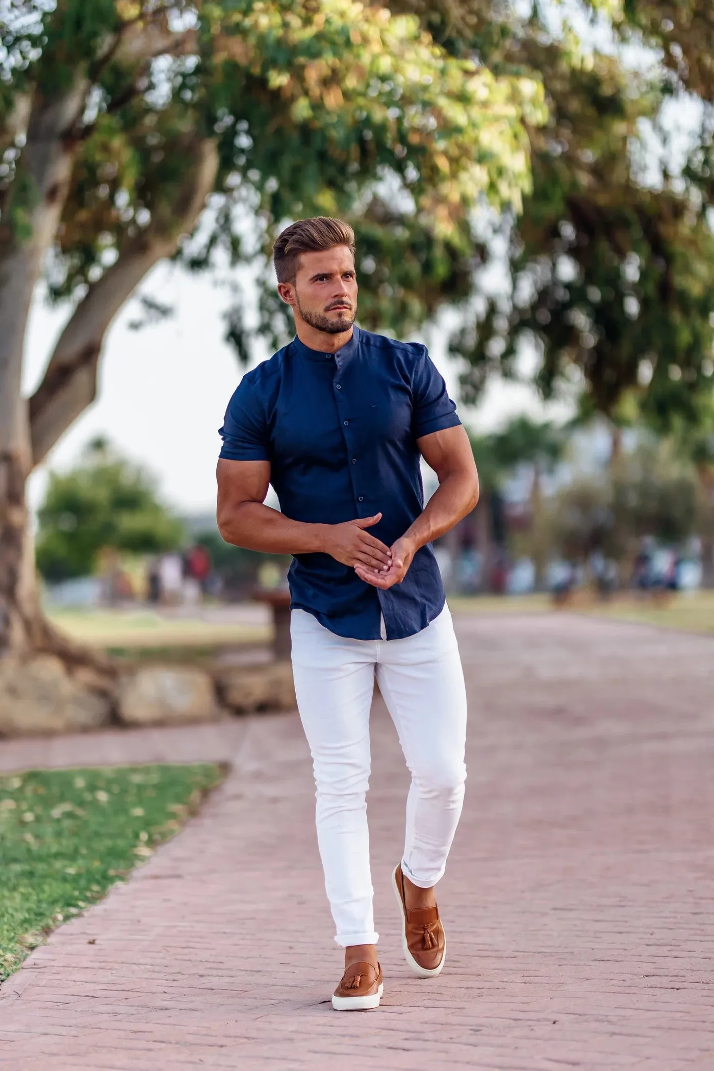 Father Sons Slim Stretch White Sateen Trousers - FSH529