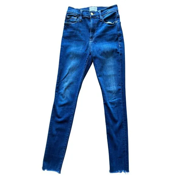 FRAME Denim Ali High Rise Skinny Raw Hem Ankle Jeans Size 26 $220