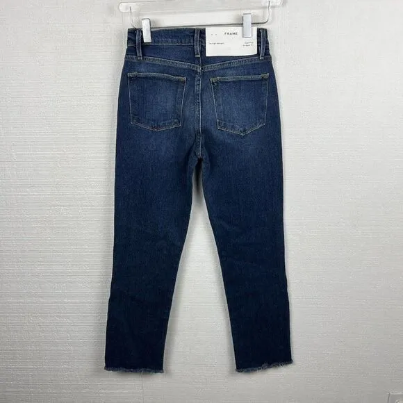 Frame Jeans 24 Womens Blue Denim L'High Straight Cotton Blend Split Hem Kingsway