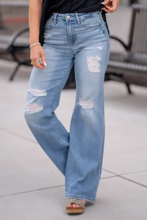 Francine Distressed High Rise Wide Leg