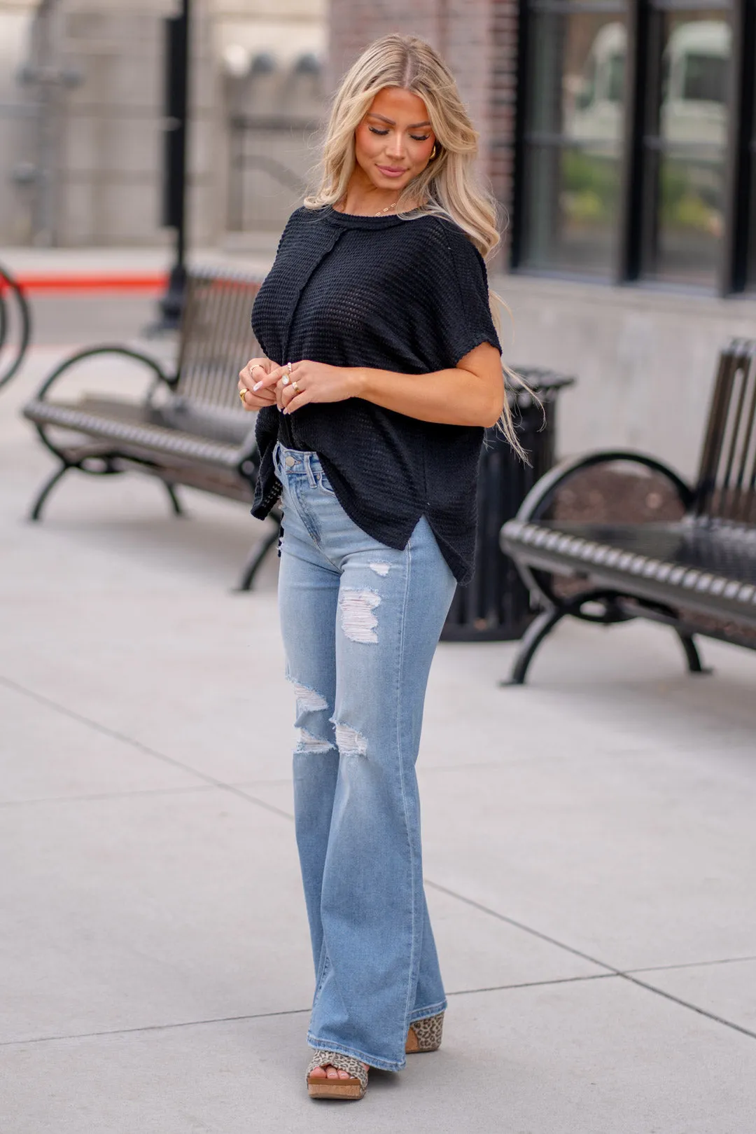 Francine Distressed High Rise Wide Leg