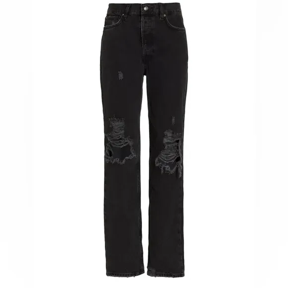 Free People Washed Black Jeans | The Lasso Black High Distressed Straight Jeans