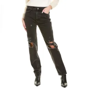 Free People Washed Black Jeans | The Lasso Black High Distressed Straight Jeans