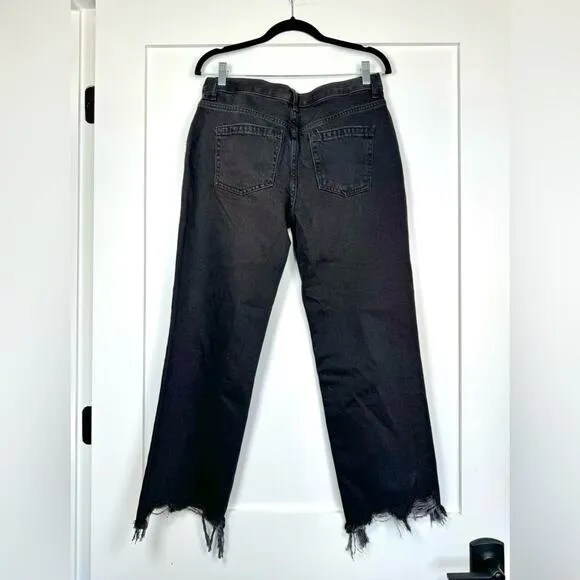 Free People We The Free Black High Waisted Straight Leg Distressed Jeans Size 28