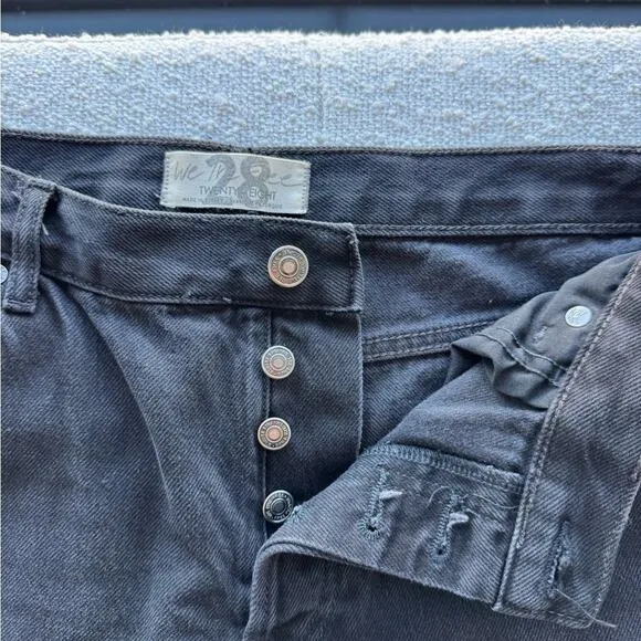 Free People We The Free Black High Waisted Straight Leg Distressed Jeans Size 28