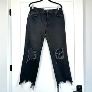 Free People We The Free Black High Waisted Straight Leg Distressed Jeans Size 28