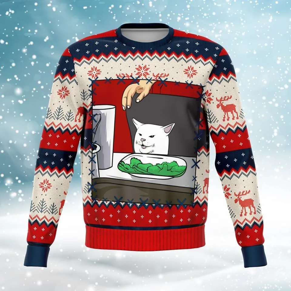 Funny Woman Yelling at Cat Meme Ugly Christmas