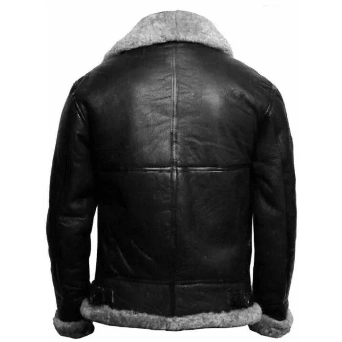 Fur Aviator Pilot Black Shearling Leather Jacket