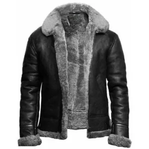 Fur Aviator Pilot Black Shearling Leather Jacket