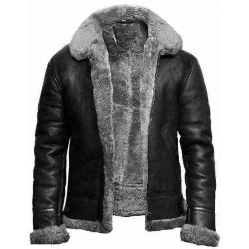 Fur Aviator Pilot Black Shearling Leather Jacket