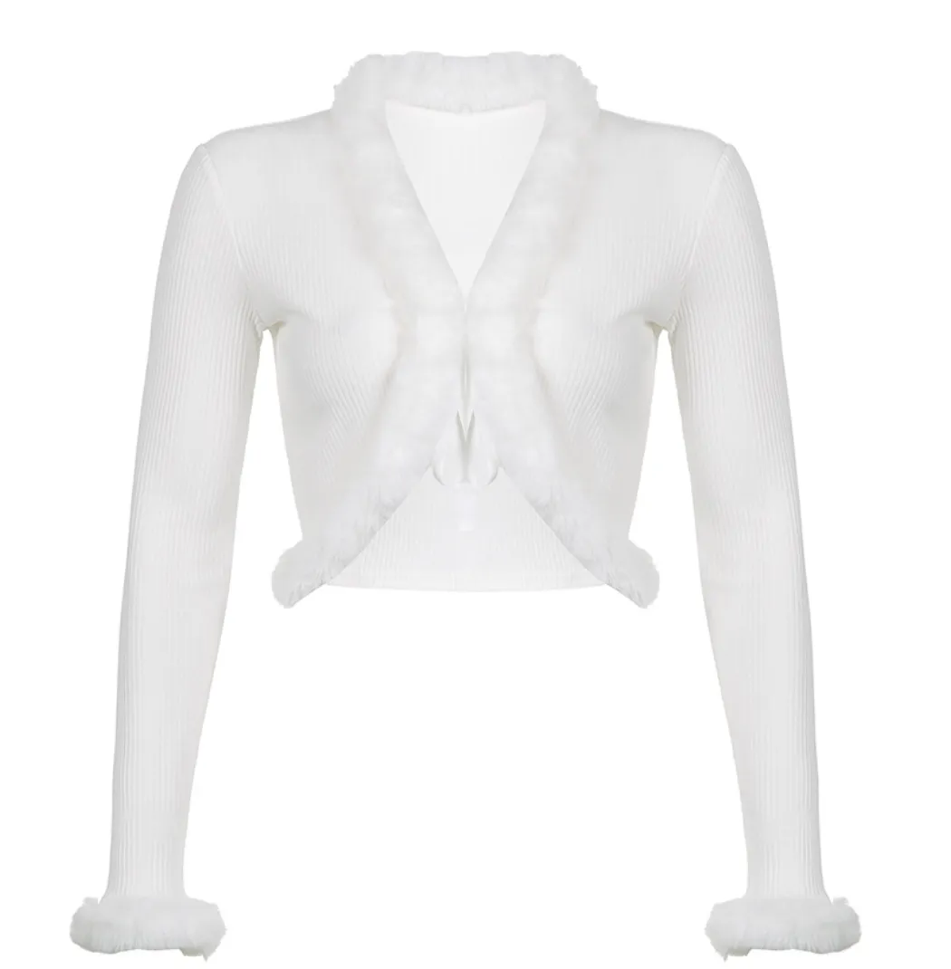 Fur Trim Tie Front Cardi