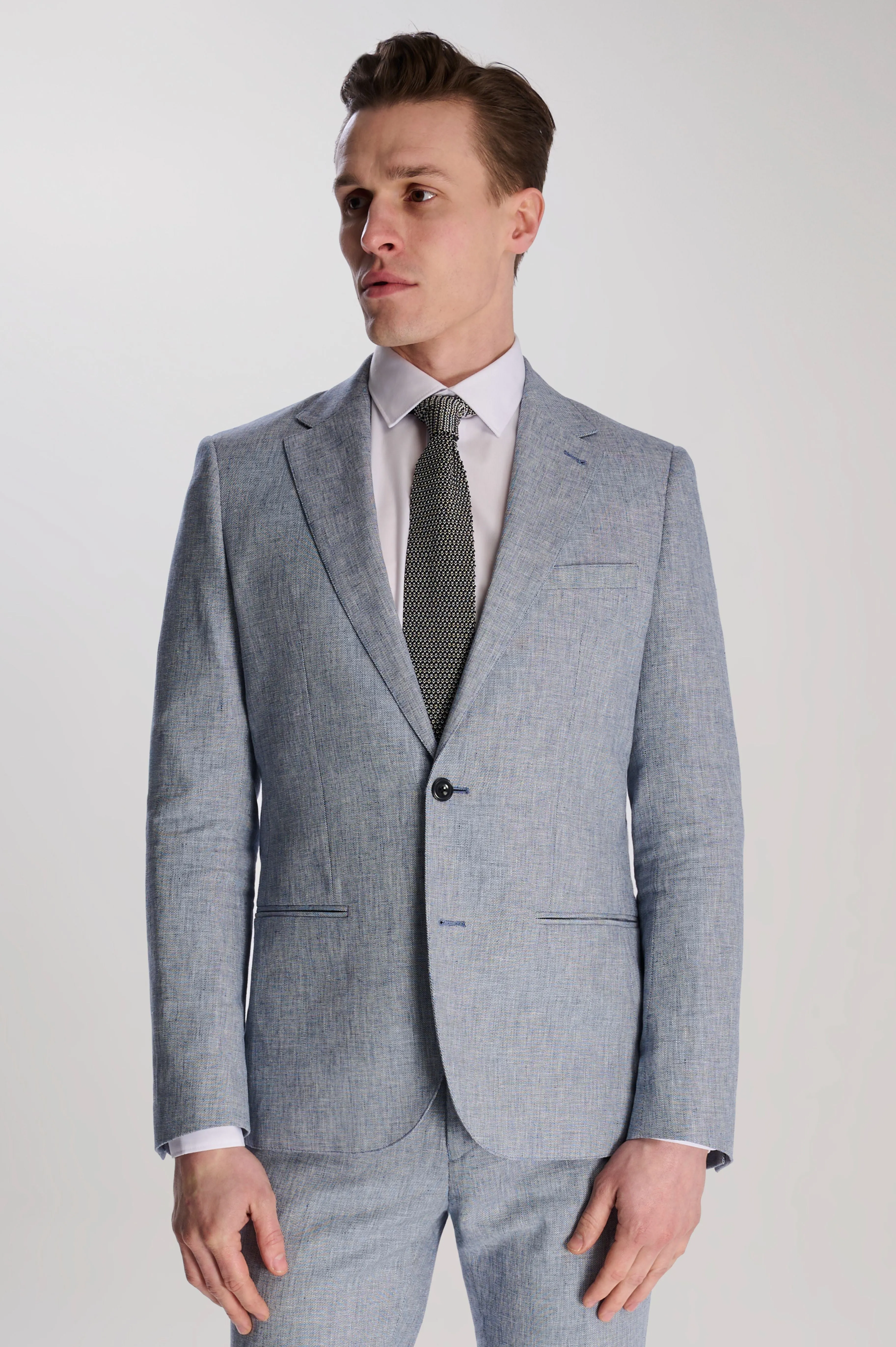 Giacomo Slim Fit Cotton Linen Suit Jacket in Chambray