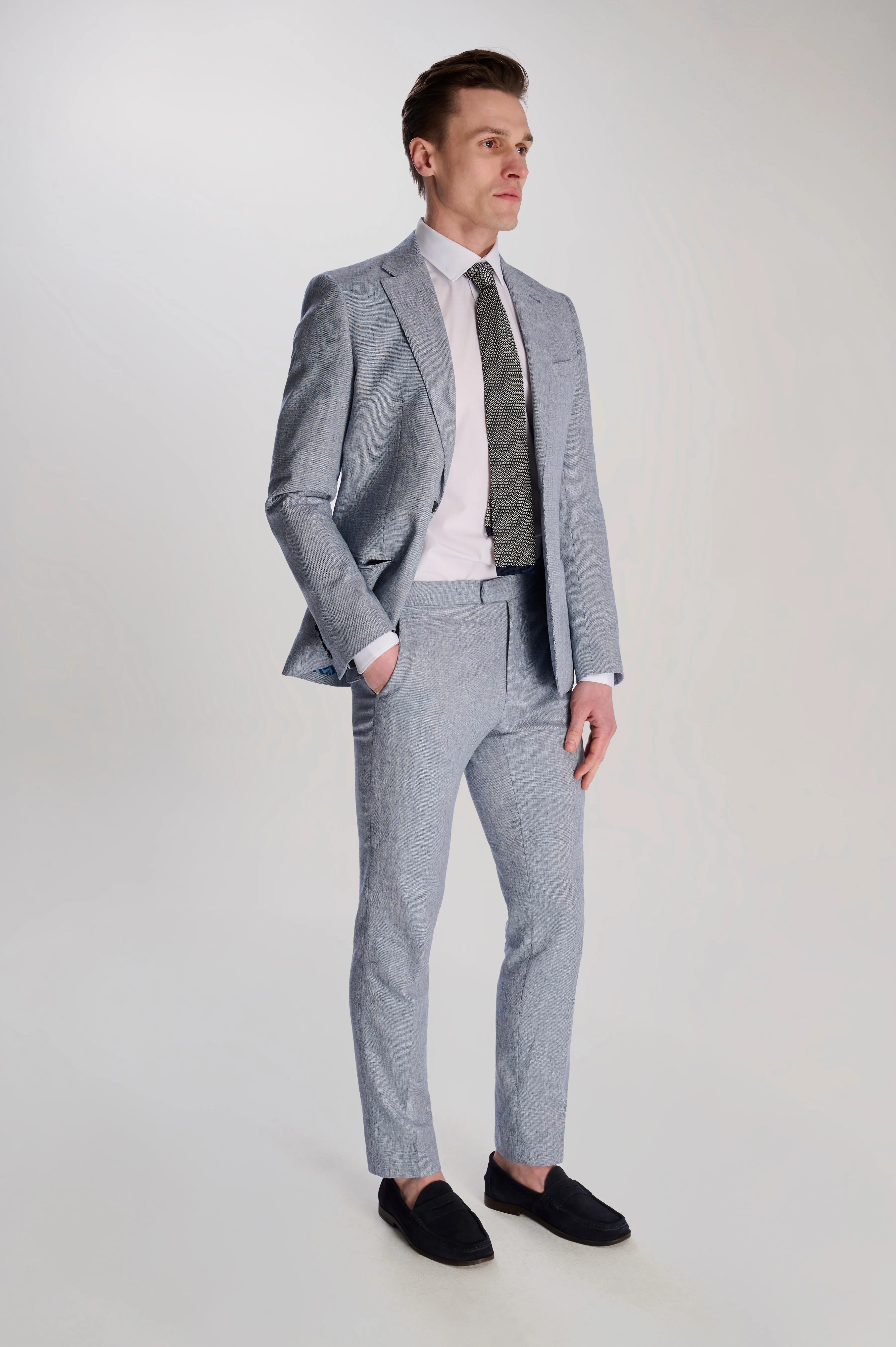 Giacomo Slim Fit Cotton Linen Suit Jacket in Chambray