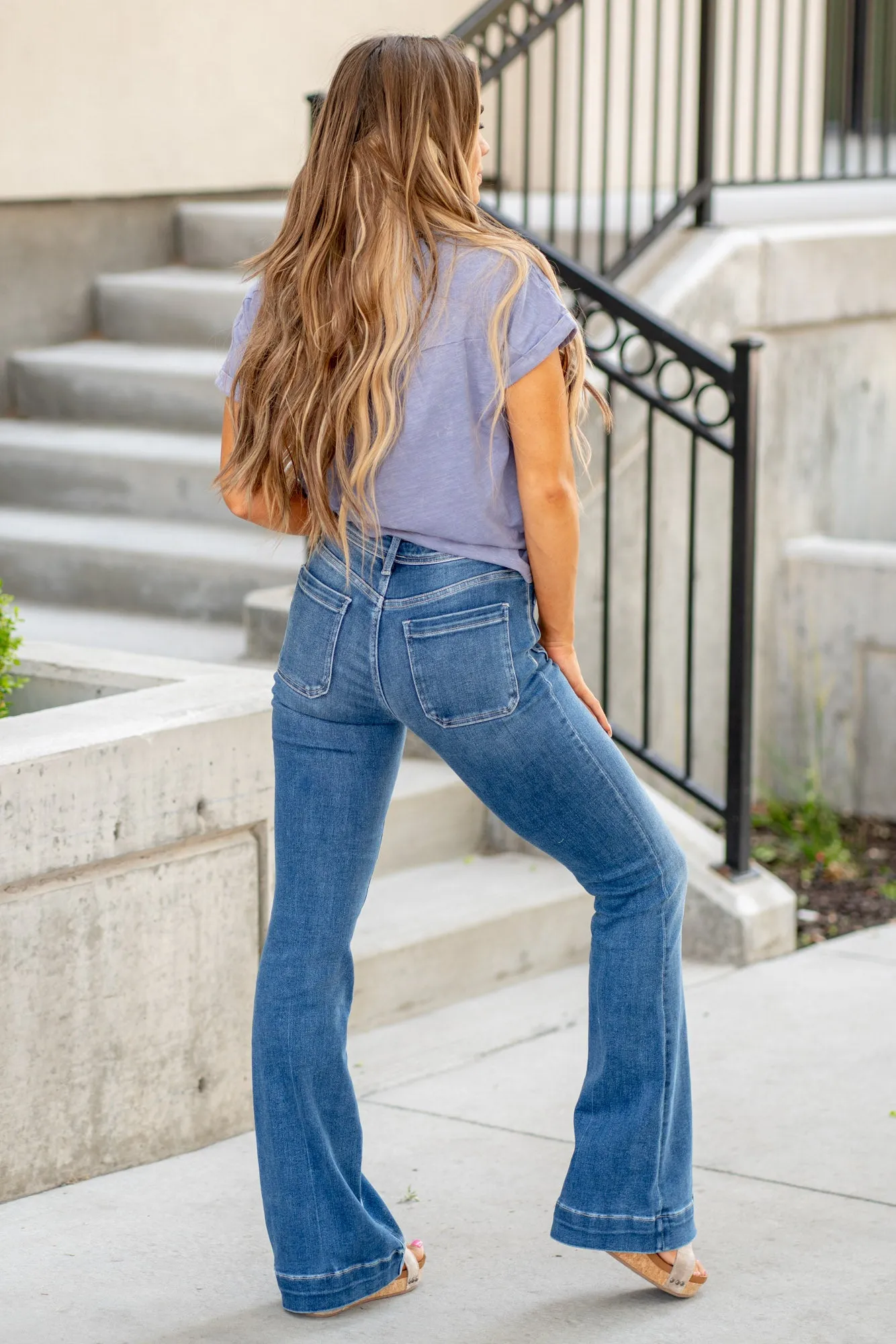 Gleefully Mid Rise Trouser Hem Flare Regular & Plus Sizes